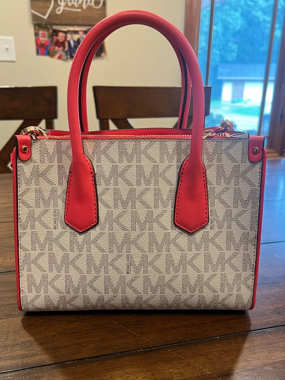 Michael Kors White & Pink Signature Crossbody Satchel